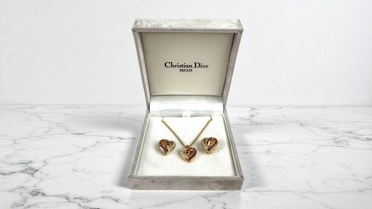 Dior ディオール ネックレス イヤリング セット ハート ラインストーン