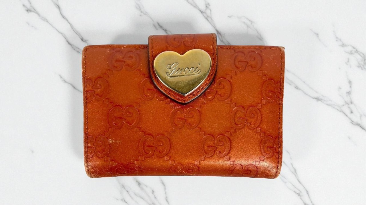 GUCCI グッチ パスケース カードケース ハート GG柄 レザー 折り財布